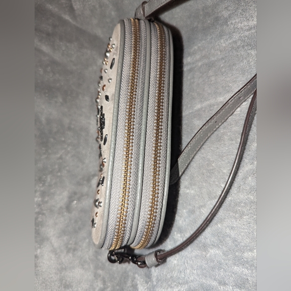 COACH Prairie Rivet Double Zip Suede Crossbody Clutch HEATHER GREY VGUC - Picture 12 of 15